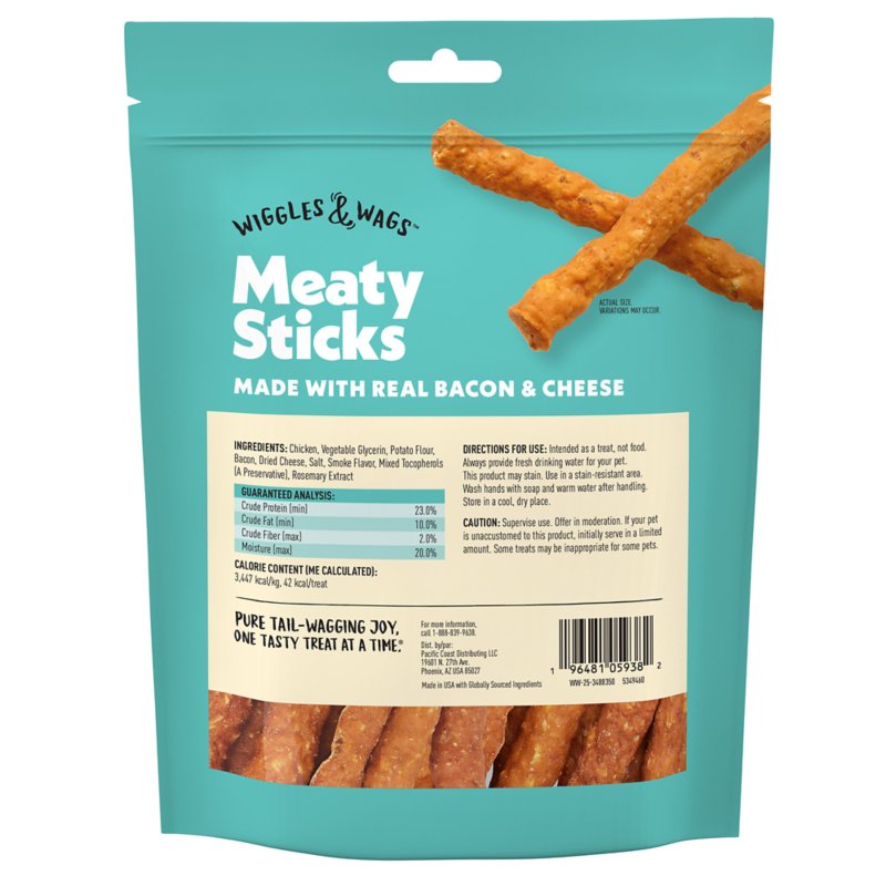 Wiggles & Wags Bacon & Cheese Meaty Sticks Dog Treats 6 OZ - Image 6