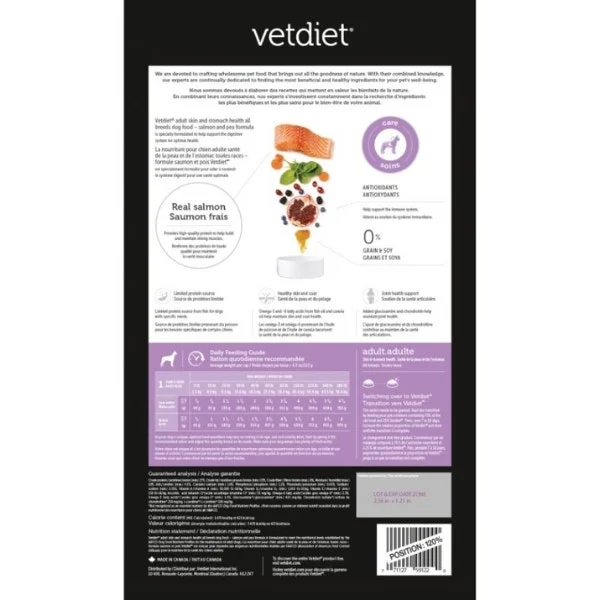 Vetdiet Dry Food for Adult Dogs - Skin & Stomach Health - Salmon & Pea Formula - Image 2
